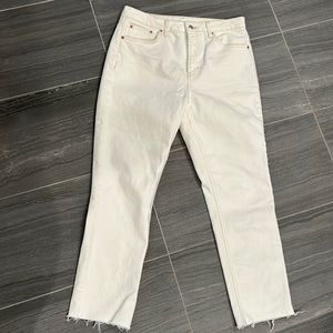 Topshop straight leg raw hem white jeans